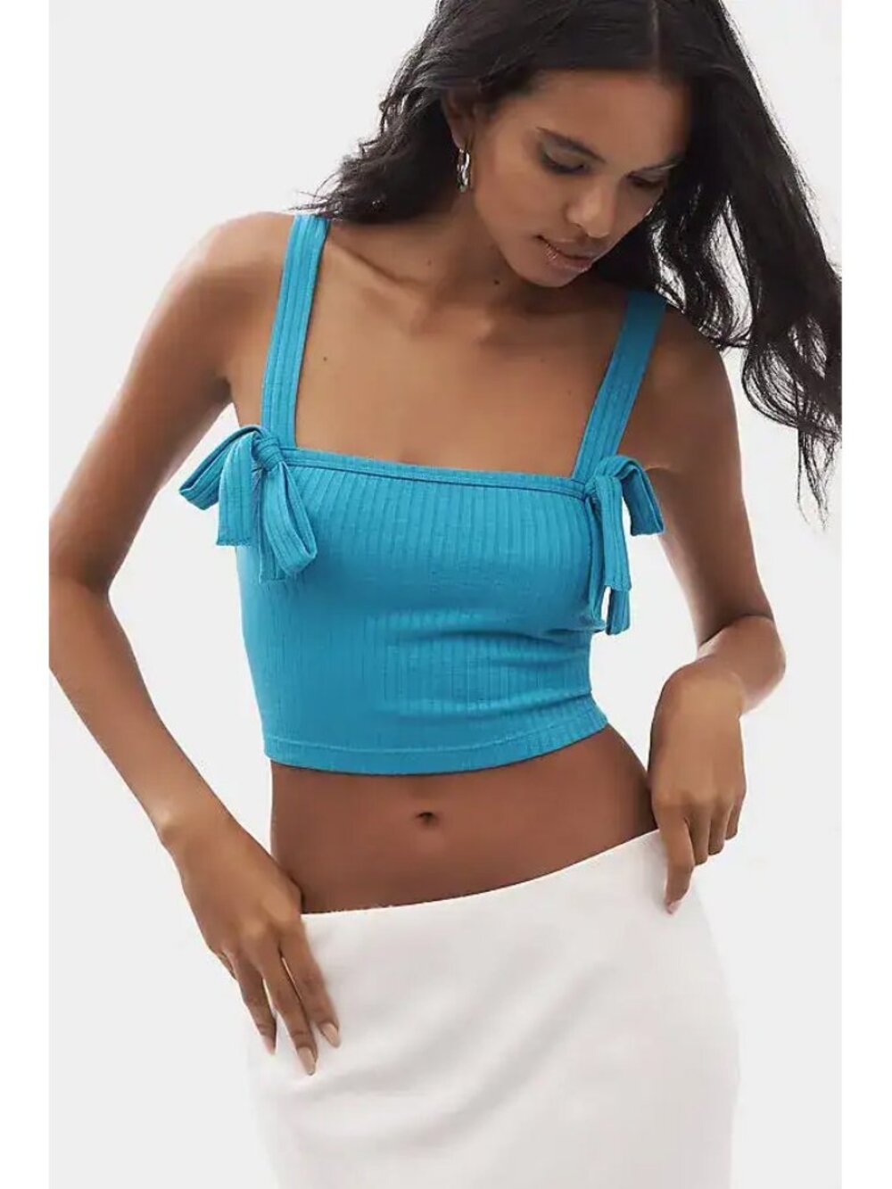 NWT Anthropologie Ribbed Bow Knit Tank Top Blue XS